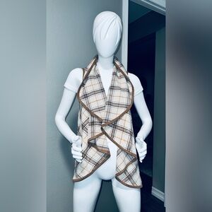 Peach Love California Brown and Cream Checkered Vest
